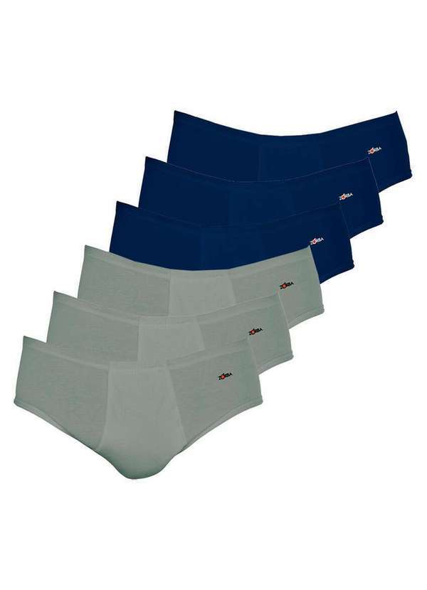 Zorba - Kit com 6 Cuecas Slip Zorba com Abertura 172 Plus Size Grafite-Marinho