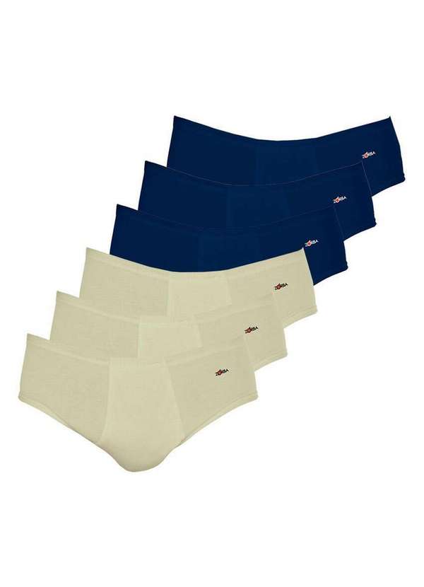 Zorba - Kit com 6 Cuecas Slip Zorba com Abertura 172 Bege-Marinho