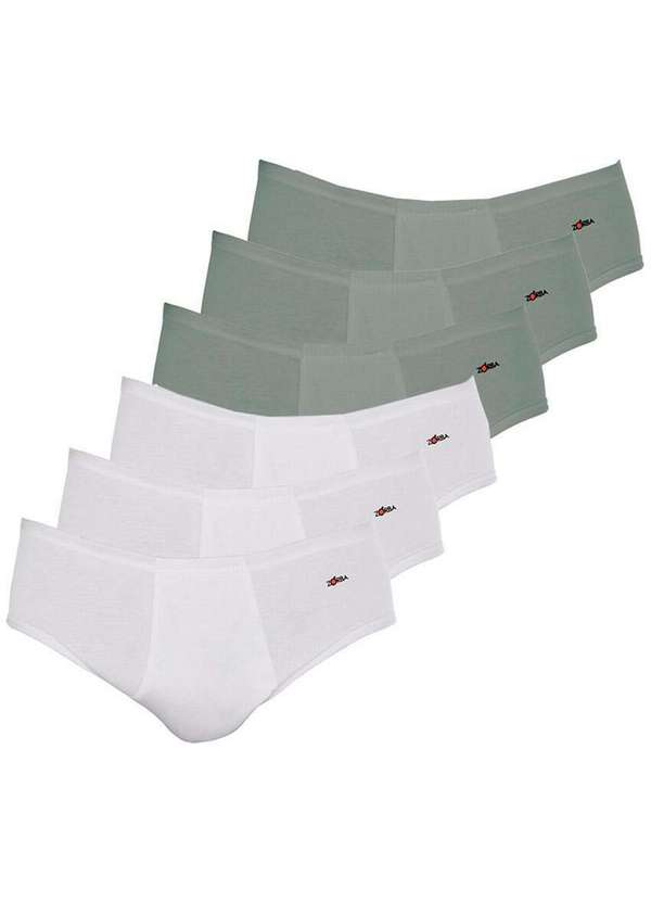 Zorba - Kit com 6 Cuecas Slip Zorba com Abertura 172 Branco-Grafite