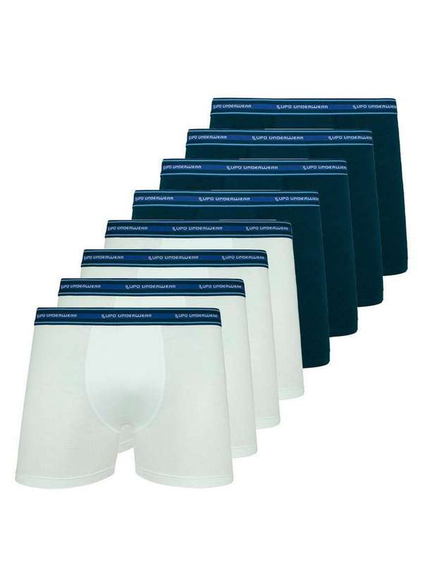 Lupo - Kit com 8 Cuecas Boxer Lupo 523-088 Branco-Marinho