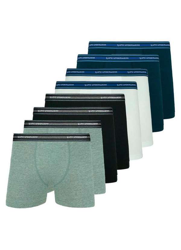 Lupo - Kit com 8 Cuecas Boxer Lupo 523-088 Mescla-Preto-Branco-Marinho