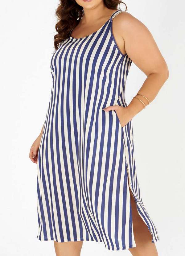 Banho de Mar - Vestido Saída Banho de Mar 624.903 Plus Size 1018-Listras-Netuno