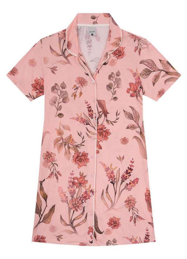 Malwee - Camisola Feminina Curta com Abertura Malwee 1000120725 Di84a-Rosa-Claro-Floral