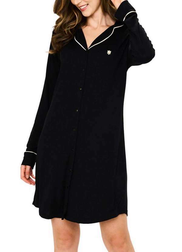 Podiun - Camisola Feminina Curta com Abertura Podiun 246124 002-Preto