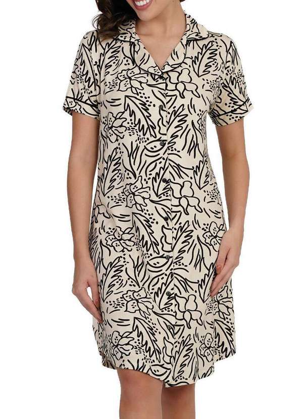 Podiun - Camisola Feminina Curta com Abertura Podiun 256136 415-Floral-Étnico