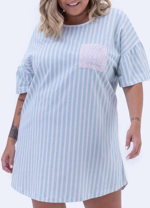 Cor com Amor - Camisola Feminina Curta Cor com Amor 13225 Plus Size Verde