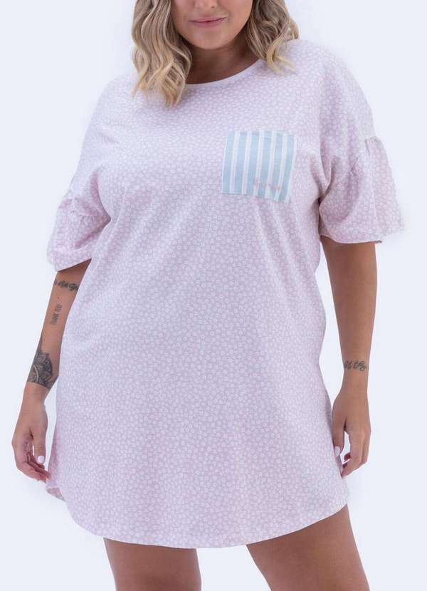 Cor com Amor - Camisola Feminina Curta Cor com Amor 13226 Plus Size Rosa