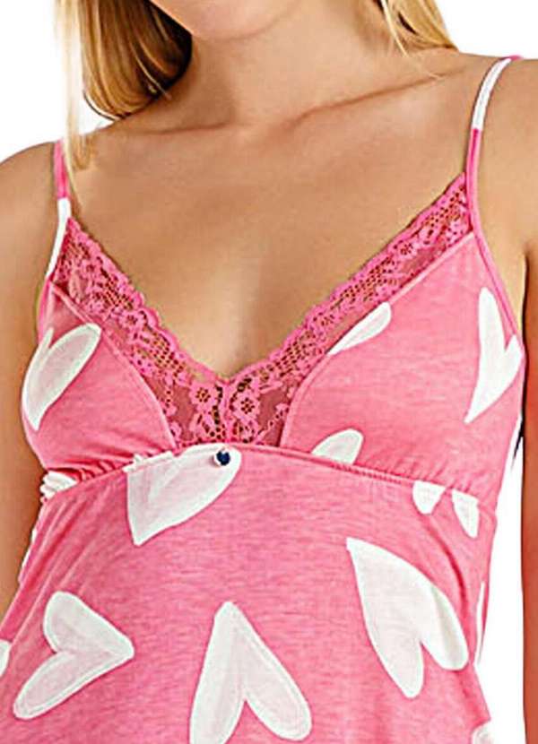 Cor com Amor - Camisola Feminina Curta Cor com Amor 2010285 Rosa-Corações 3