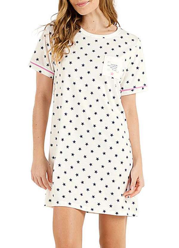 Cor com Amor - Camisola Feminina Curta Cor com Amor 2010379 Off-White