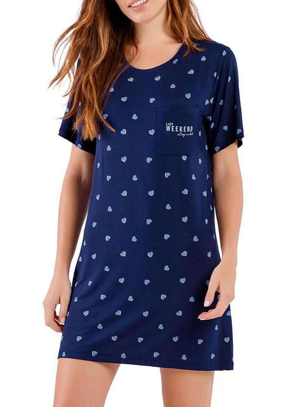 Cor com Amor - Camisola Feminina Curta Cor com Amor 2010572 Azul-Marinho