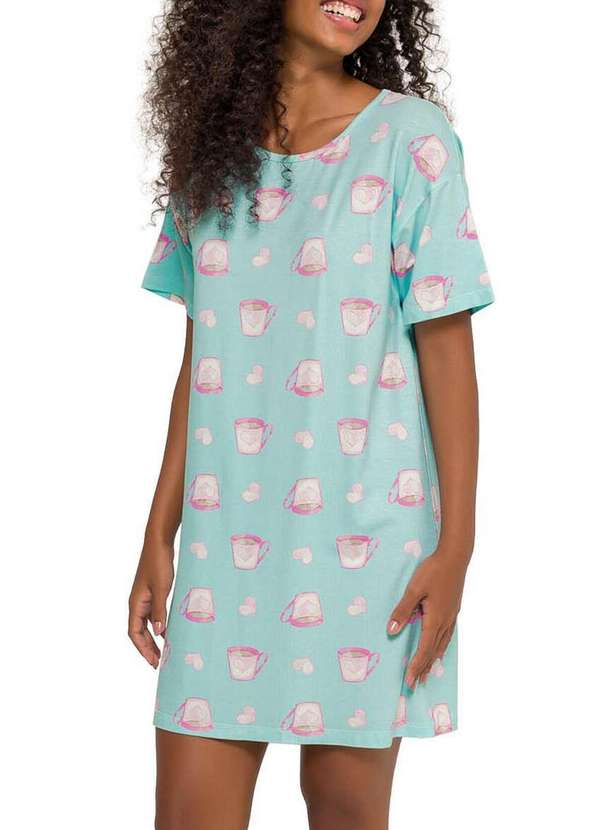 Espaço Pijama - Camisola Feminina Curta Espaço Pijama 4010261 Verde-Claro