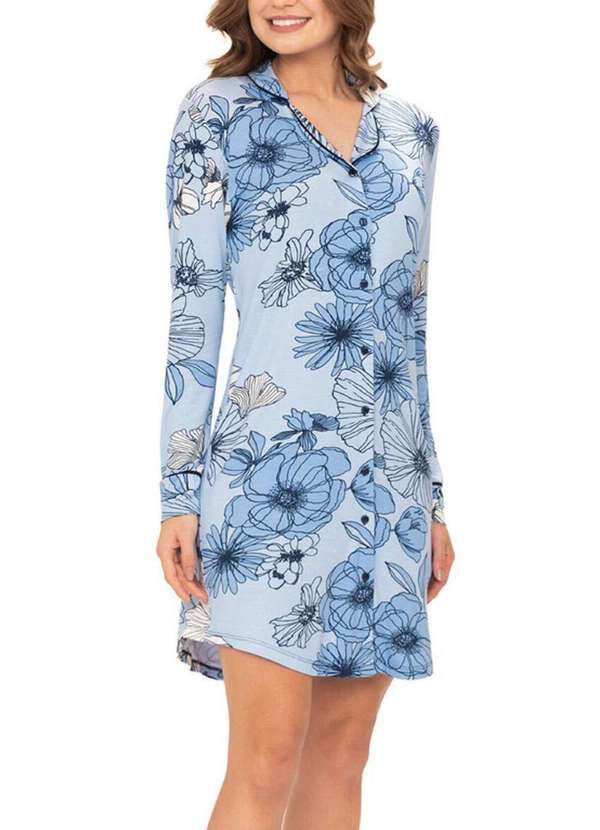 Podiun - Camisola Feminina Curta com Abertura Podiun 236116 Floral-Topázio