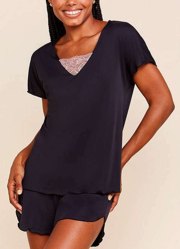 Bonjour - Pijama Feminino Curto Bonjour 0blcs170 Pto-Preto