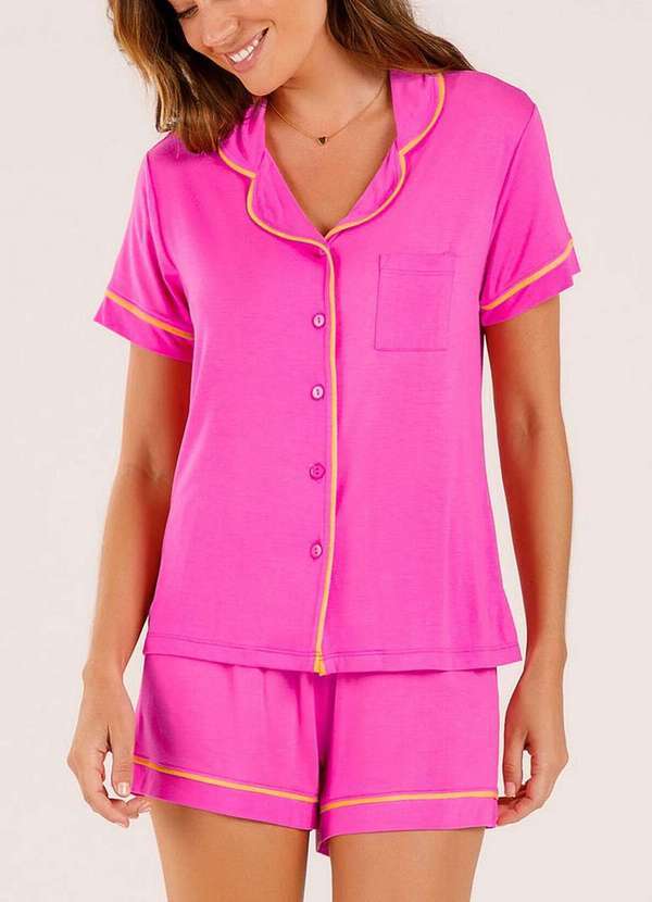 Cor com Amor - Pijama Feminino Curto com Abertura Cor com Amor 13677 Pink