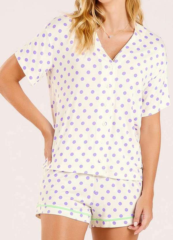 Cor com Amor - Pijama Feminino Curto com Abertura Cor com Amor 13728 Poá-Lilás