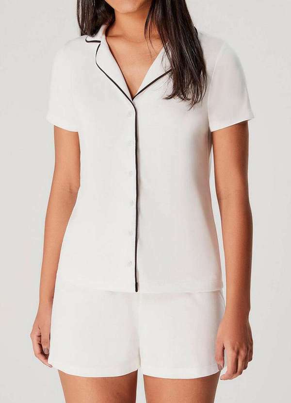 Hering - Pijama Feminino Curto com Abertura Hering 7byd Nmc-Bege-Claro