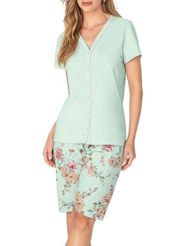 Malwee - Pijama Feminino Curto com Abertura Malwee 1000121151 00132-Verde-Claro