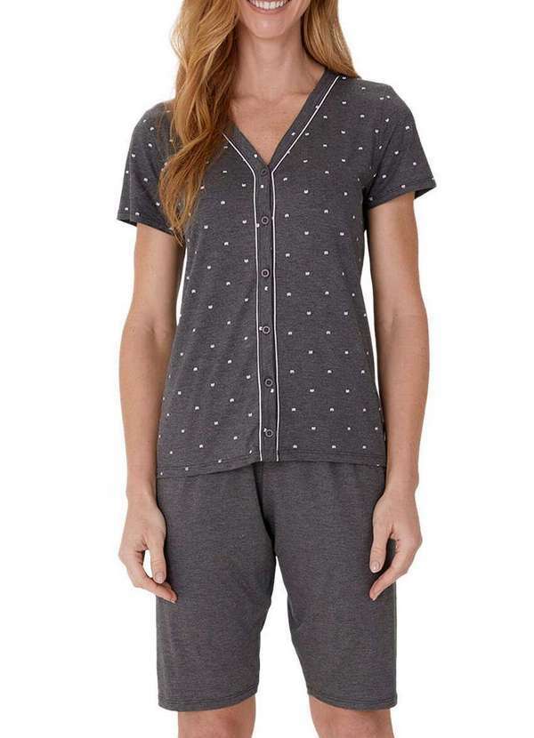 Malwee - Pijama Feminino Curto com Abertura Malwee 1000122432 Dm25a-Grafite