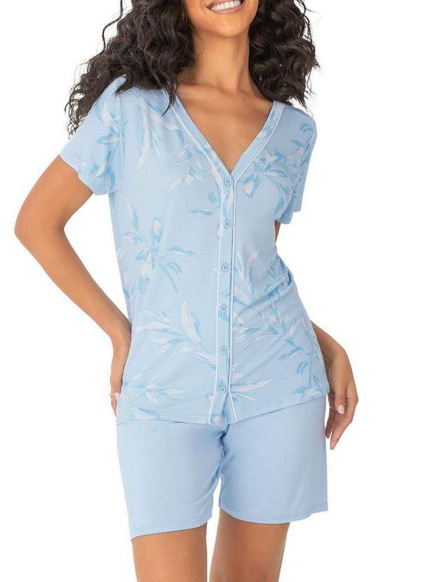 Malwee - Pijama Feminino Curto com Abertura Malwee 1000122432 Dm29a-Azul