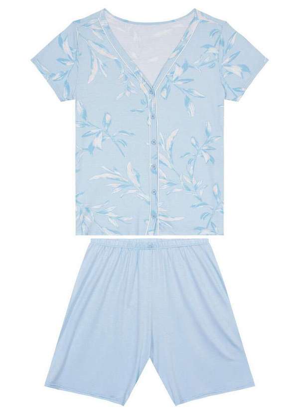 Malwee - Pijama Feminino Curto com Abertura Malwee 1000122432 Dm29a-Azul 2