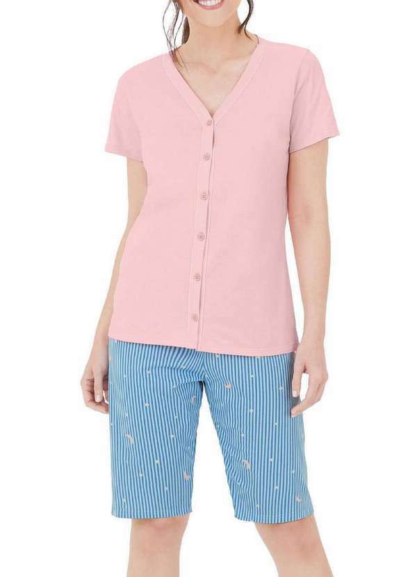 Malwee - Pijama Feminino Curto com Abertura Malwee 1000126826 01345-Rosa
