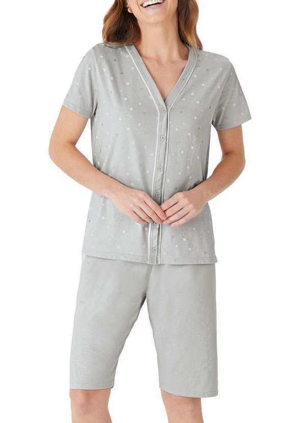 Malwee - Pijama Feminino Curto com Abertura Malwee 1000133192 Dw74a-Cinza