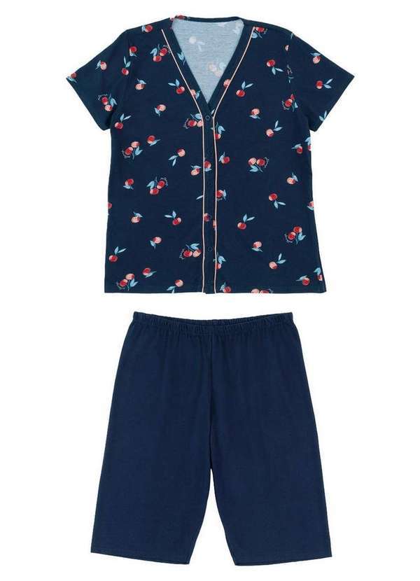 Malwee - Pijama Feminino Curto com Abertura Malwee 1000133192 Dw75a-Marinho