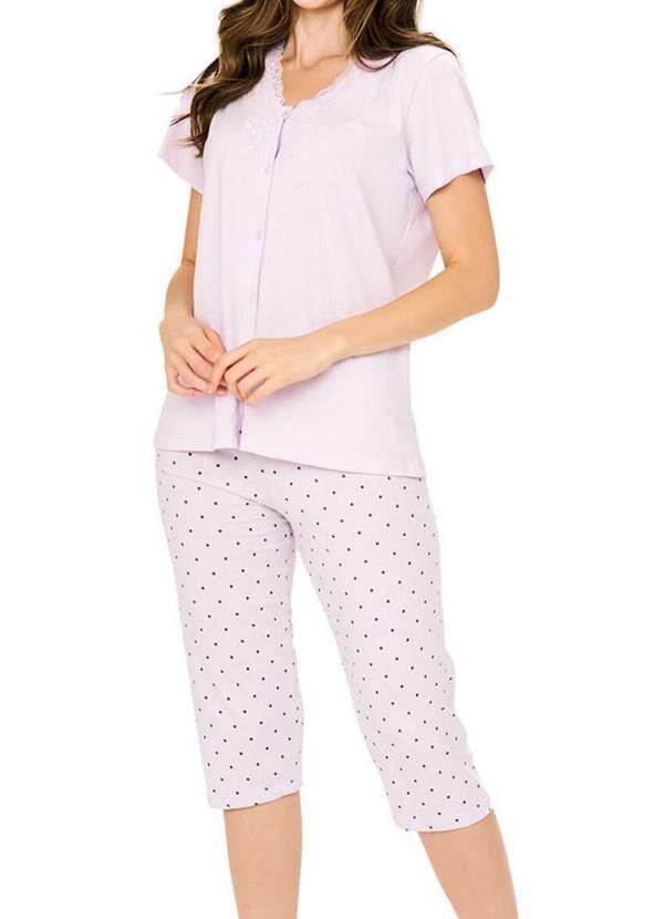 Podiun - Pijama Feminino Curto com Abertura Podiun 245138 314-Poá-Jazz