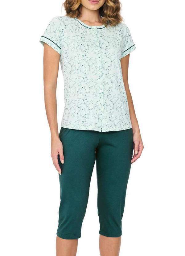 Podiun - Pijama Feminino Curto com Abertura Podiun 255029 386-Verde-Galhos