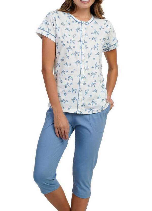 Podiun - Pijama Feminino Curto com Abertura Podiun 265029 483-Floral-Brisa