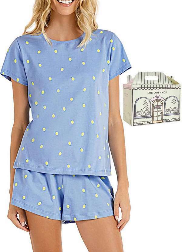 Cor com Amor - Pijama Feminino Curto Cor com Amor 2010246 Azul