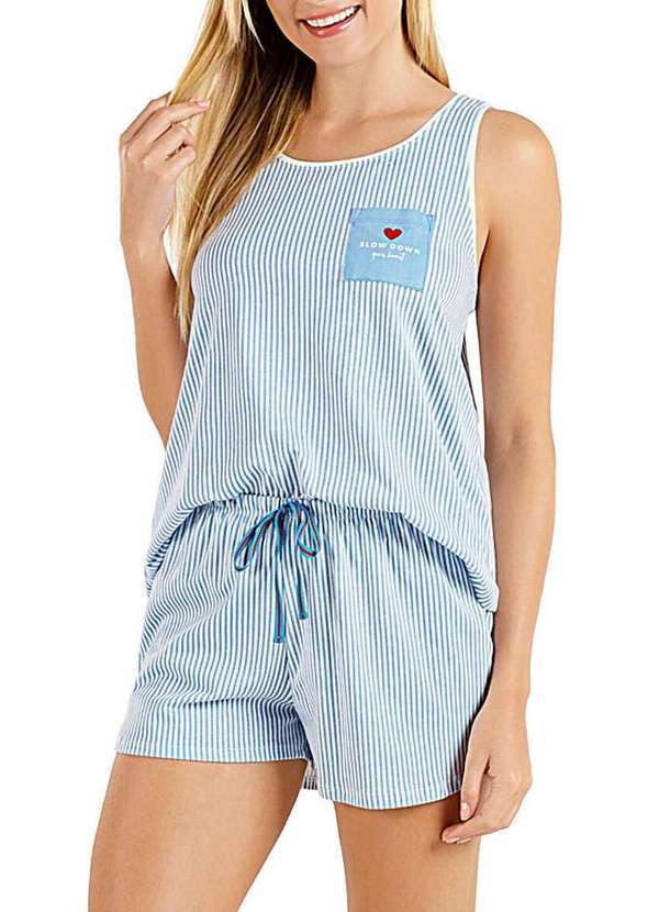 Cor com Amor - Pijama Feminino Curto Cor com Amor 2010340 Azul-Listras