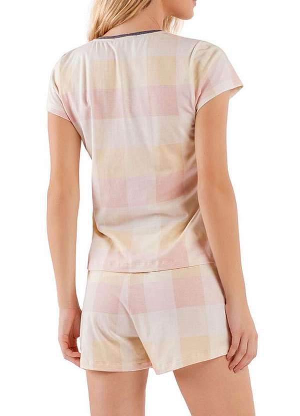 Cor com Amor - Pijama Feminino Curto Cor com Amor 2010578 Bege-Xadrez 2