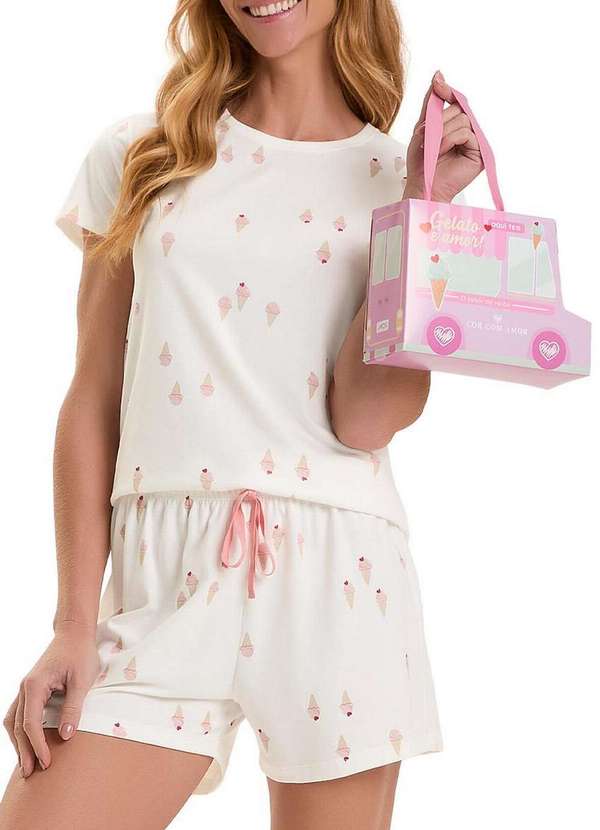 Cor com Amor - Pijama Feminino Curto Cor com Amor 2010798 Off-White