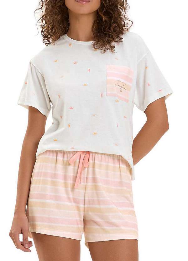 Cor com Amor - Pijama Feminino Curto Cor com Amor 2010929 Off-White-Listrado