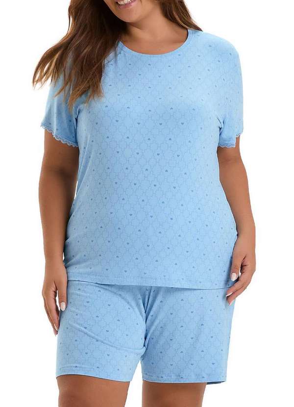Cor com Amor - Pijama Feminino Curto Cor com Amor 2020093 Plus Size Azul