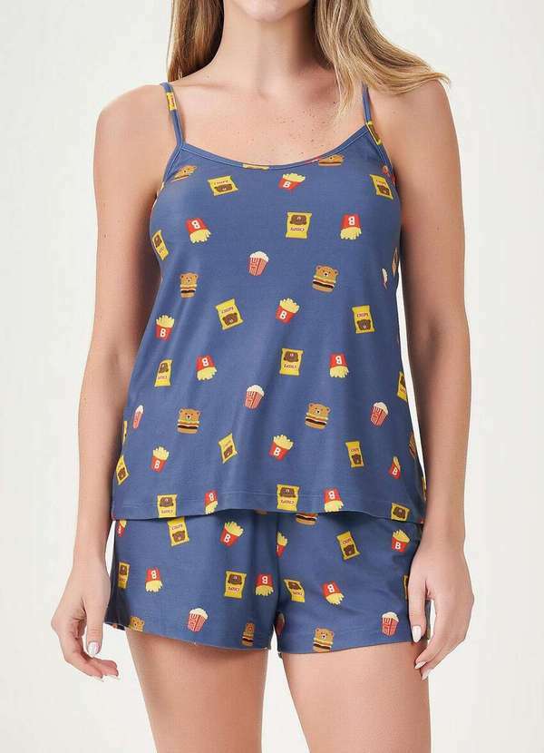 Espaço Pijama - Pijama Feminino Curto Espaço Pijama 4010043 Azul