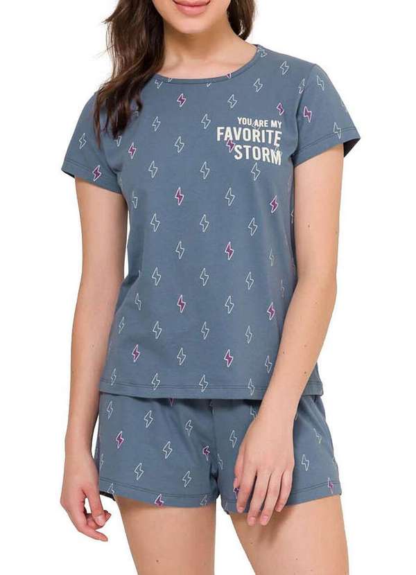 Espaço Pijama - Pijama Feminino Curto Espaço Pijama 4010086 Azul