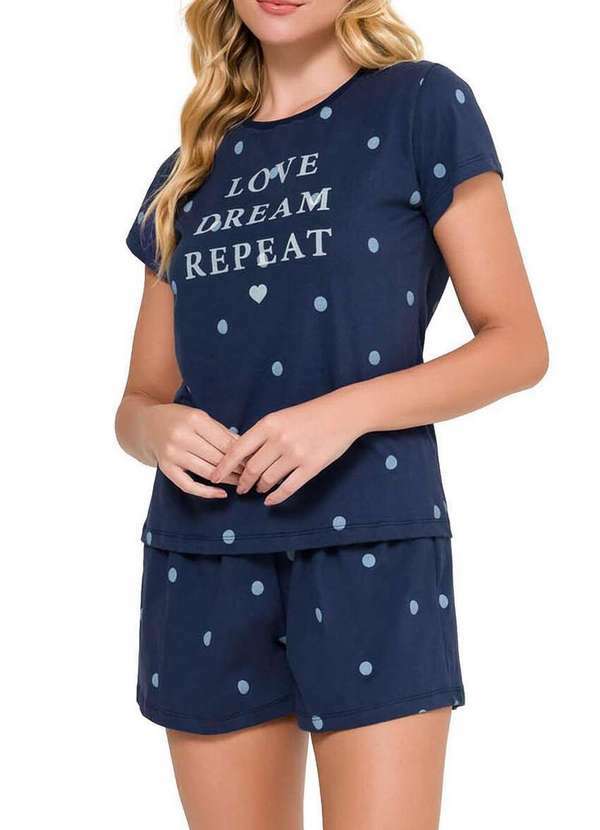 Espaço Pijama - Pijama Feminino Curto Espaço Pijama 4010118 Azul-Marinho