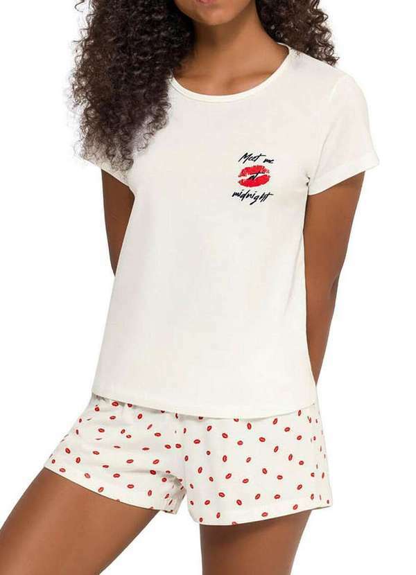 Espaço Pijama - Pijama Feminino Curto Espaço Pijama 4010186 Off-White-Vermelho