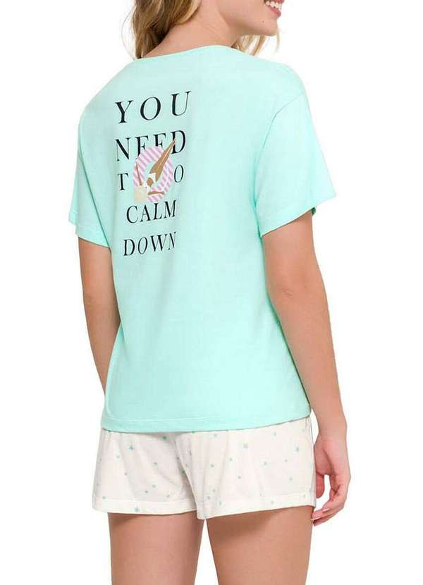 Espaço Pijama - Pijama Feminino Curto Espaço Pijama 4010213 Verde-Off-White 2
