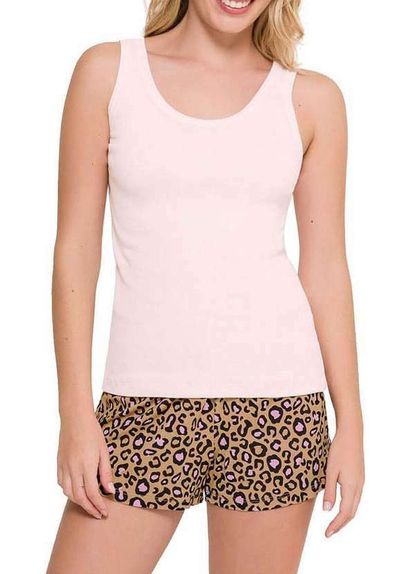 Espaço Pijama - Pijama Feminino Curto Espaço Pijama 4010227 Rosa-Marrom