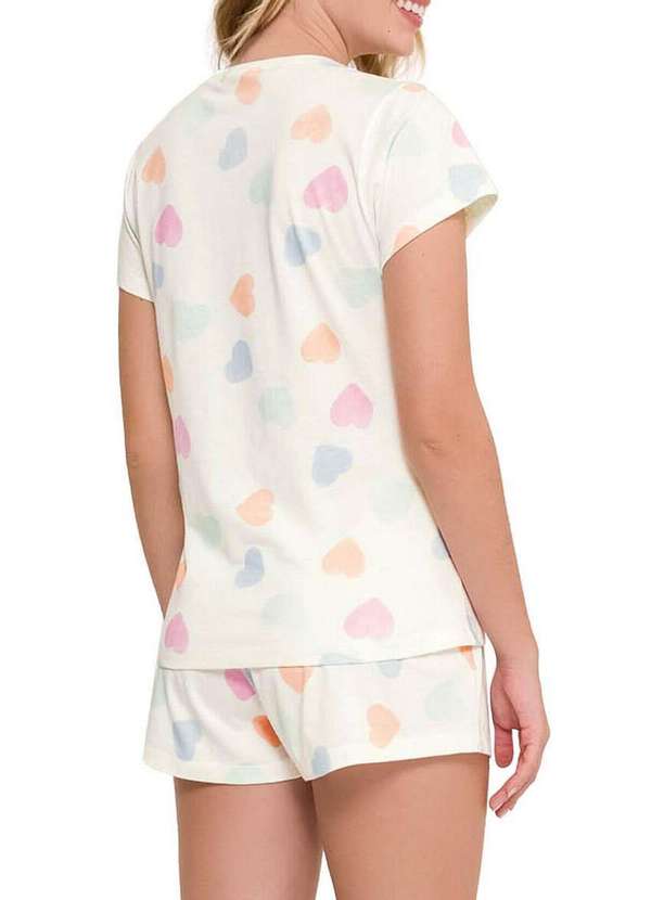 Espaço Pijama - Pijama Feminino Curto Espaço Pijama 4010233 Off-White-Corações 2