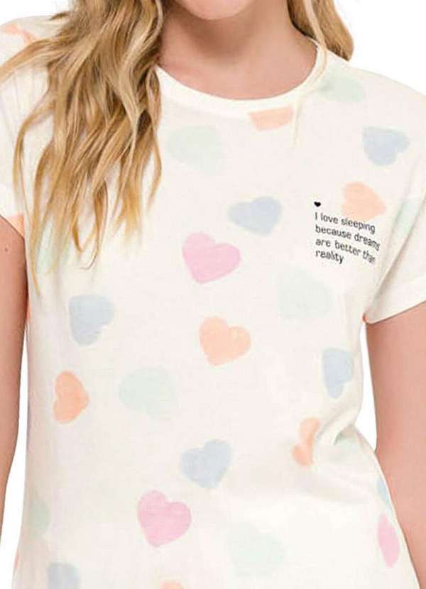 Espaço Pijama - Pijama Feminino Curto Espaço Pijama 4010233 Off-White-Corações 3