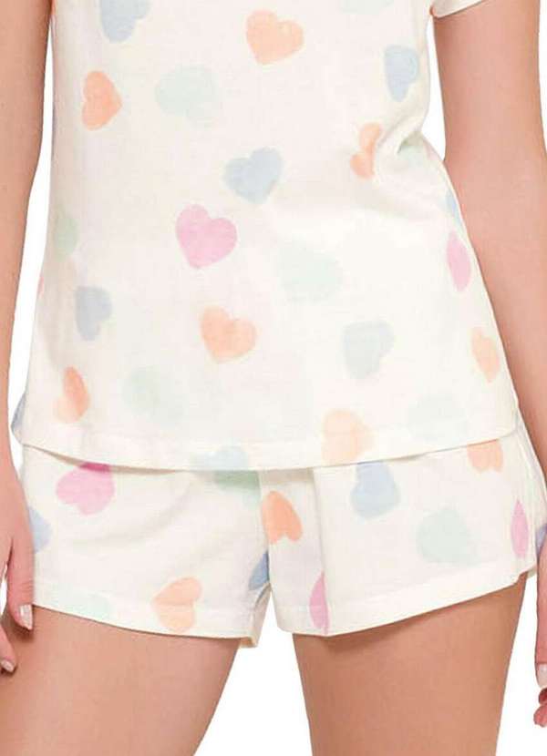 Espaço Pijama - Pijama Feminino Curto Espaço Pijama 4010233 Off-White-Corações 4
