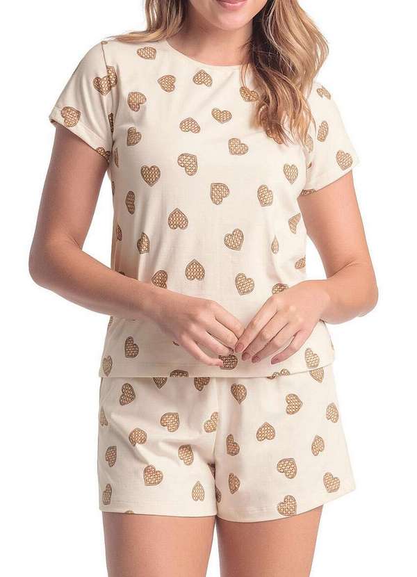 Espaço Pijama - Pijama Feminino Curto Espaço Pijama 4010303 Bege