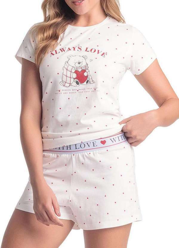 Espaço Pijama - Pijama Feminino Curto Espaço Pijama 4010304 Off-White