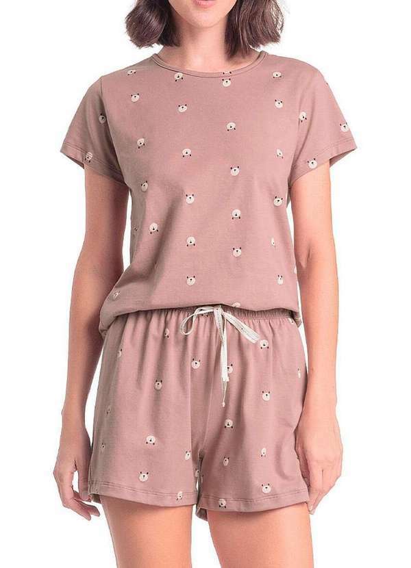 Espaço Pijama - Pijama Feminino Curto Espaço Pijama 4010308 Marrom-Claro