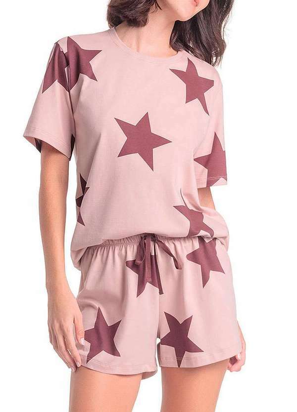 Espaço Pijama - Pijama Feminino Curto Espaço Pijama 4010334 Rosa-Estrelas