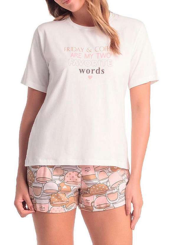 Espaço Pijama - Pijama Feminino Curto Espaço Pijama 4010343 Off-White